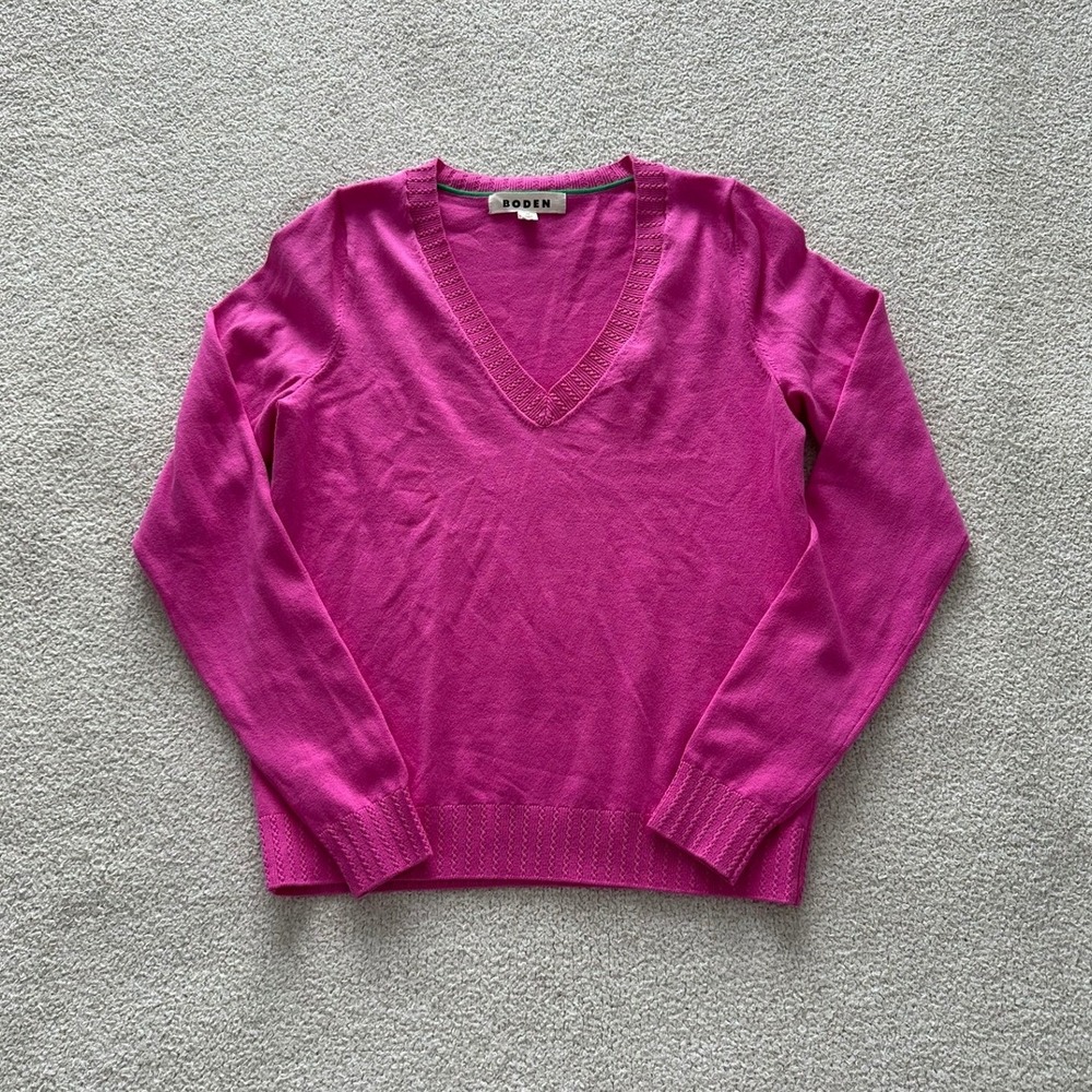 Boden Women's Catriona Cotton V-Neck Sweater size XS in Pink